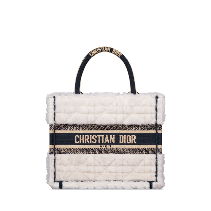 Small Dior Book Tote Latte Cannage Shearling (26.5 x 21 x 14 cm