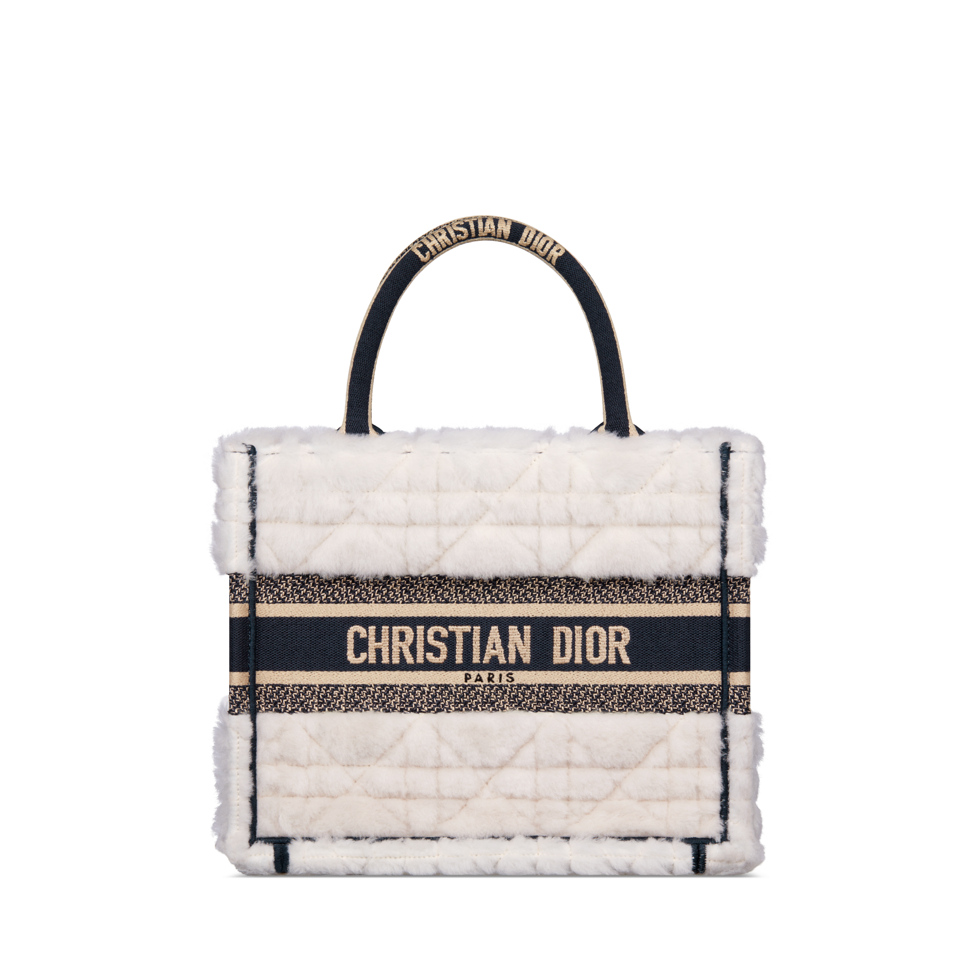Small Dior Book Tote Latte Cannage Shearling (26.5 x 21 x 14 cm