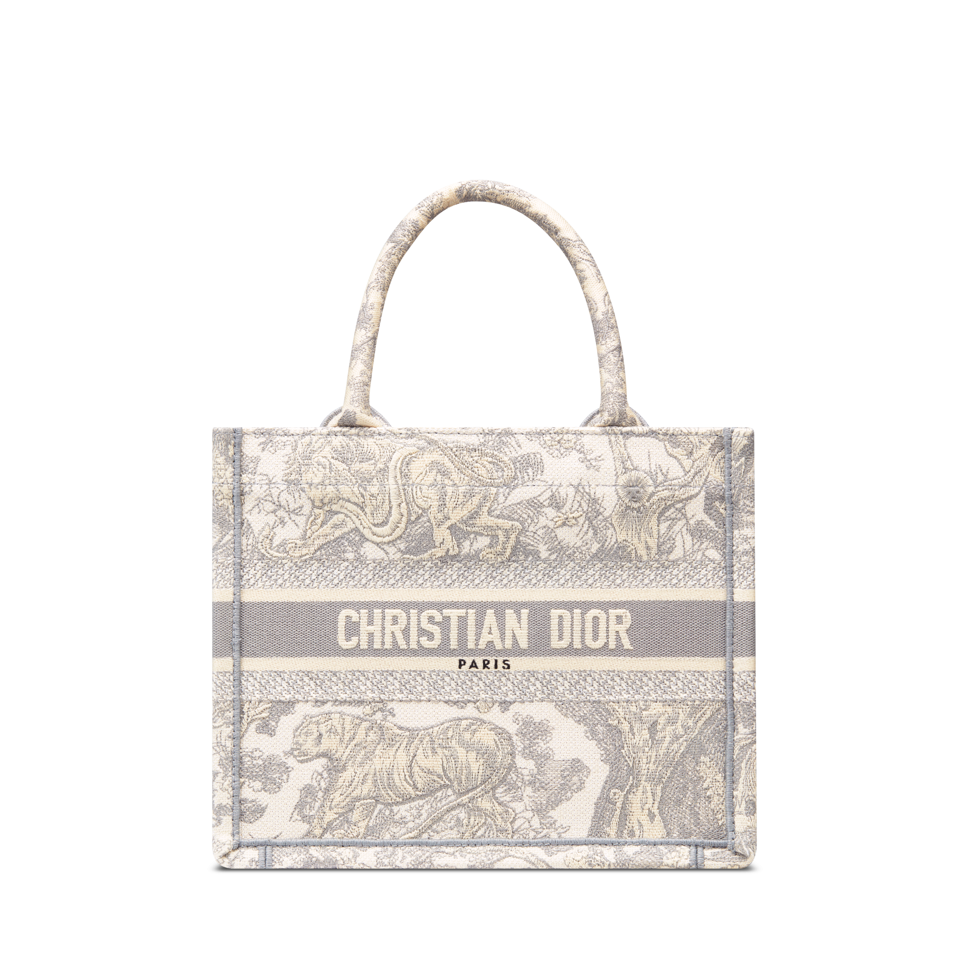 Small Dior Book Tote Ivory and Gray Toile de Jouy Embroidery (26.5 x 21 ...