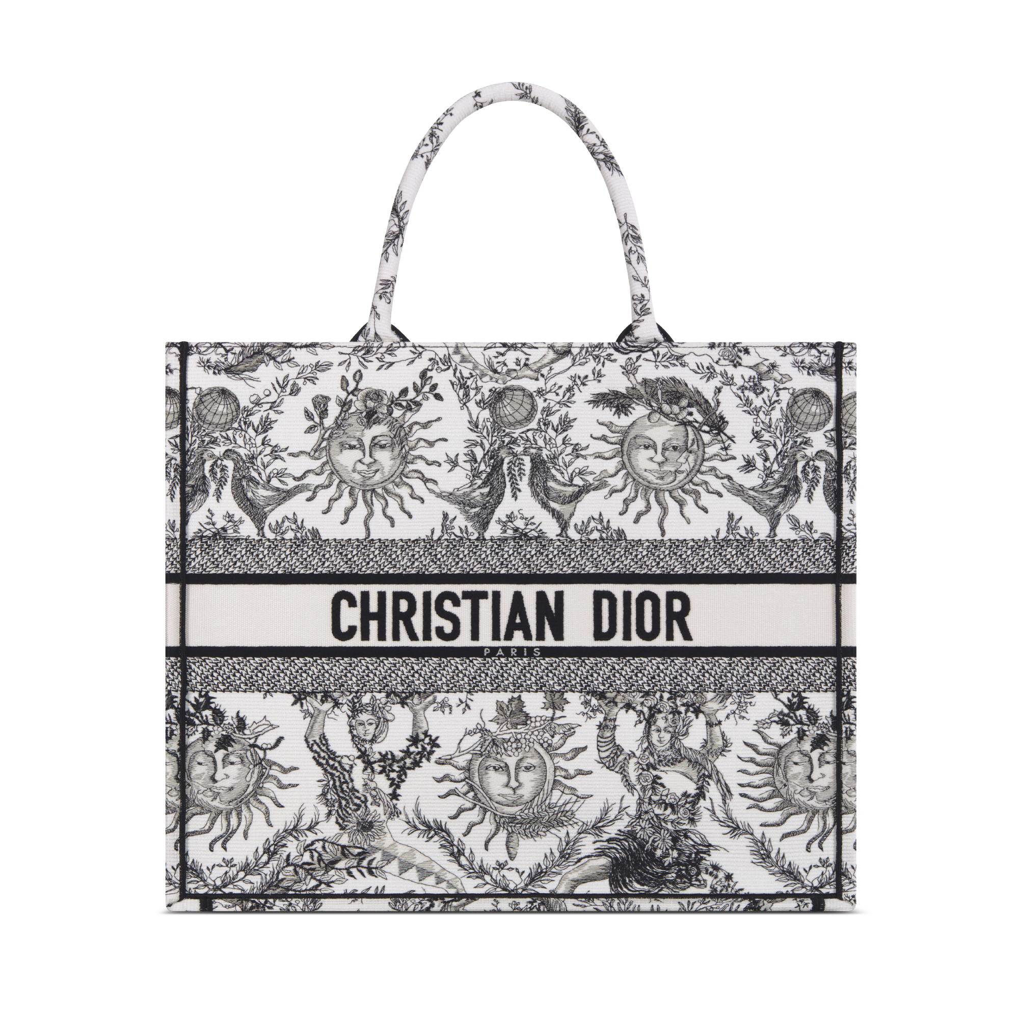 Large Dior Book Tote White and Black Toile de Jouy Soleil Embroidery ...