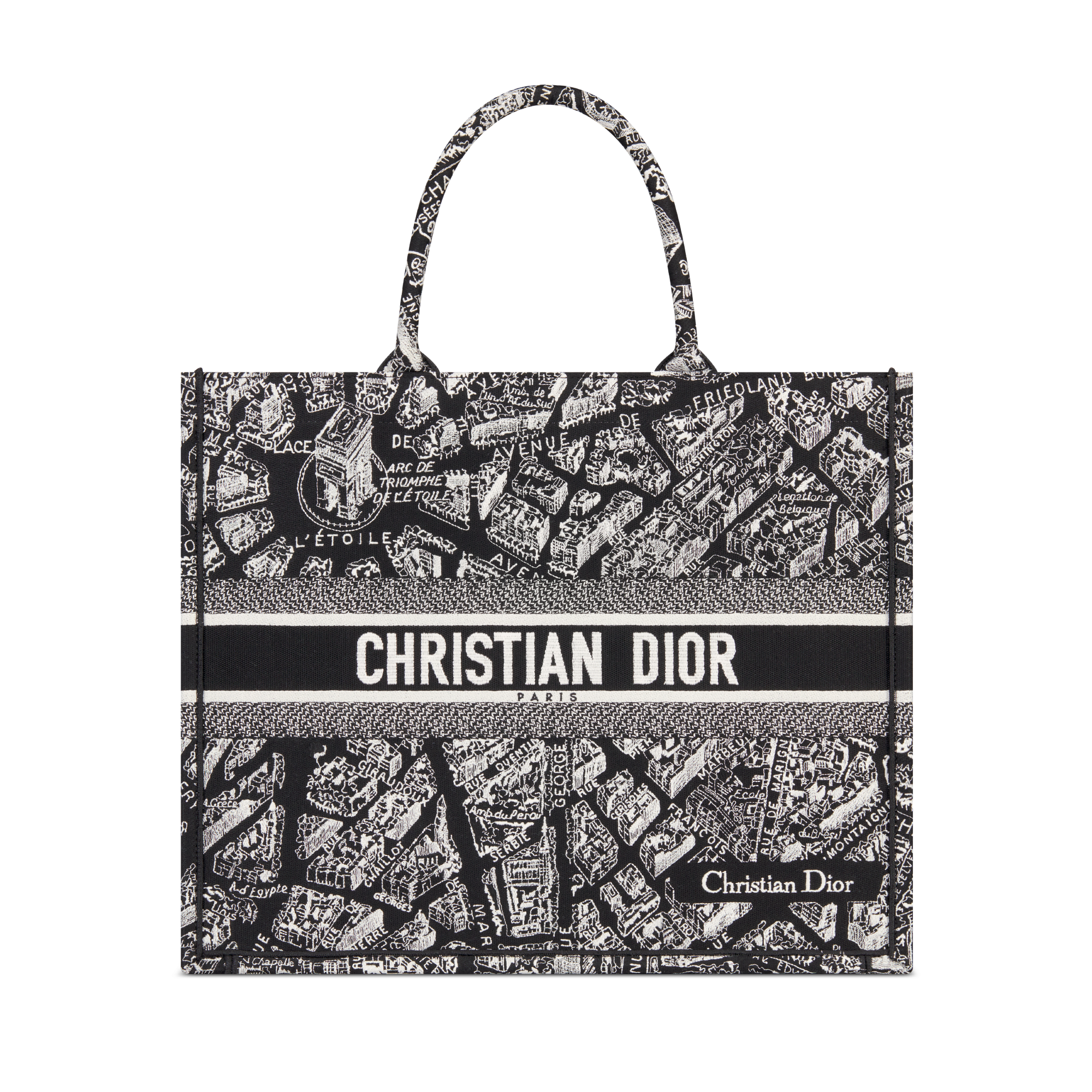 Dior - Large Dior Book Tote Black and White Plan de Paris Embroidery (42 x 35 x 18.5 cm) - Women