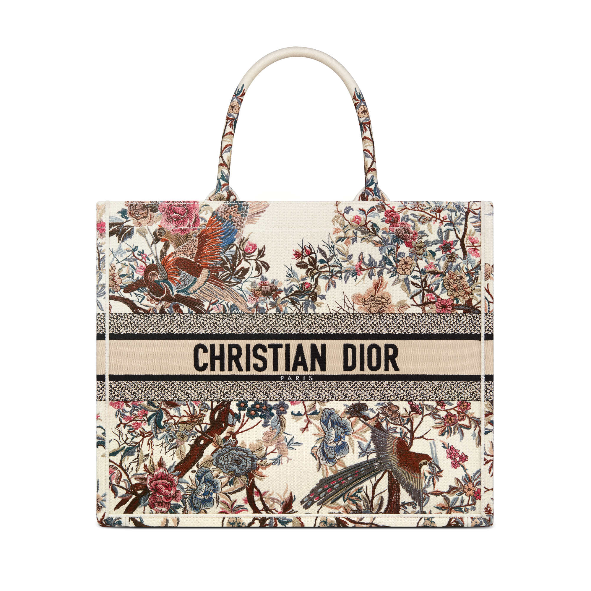 Christian Dior Book Tote Bag Floral Black Large