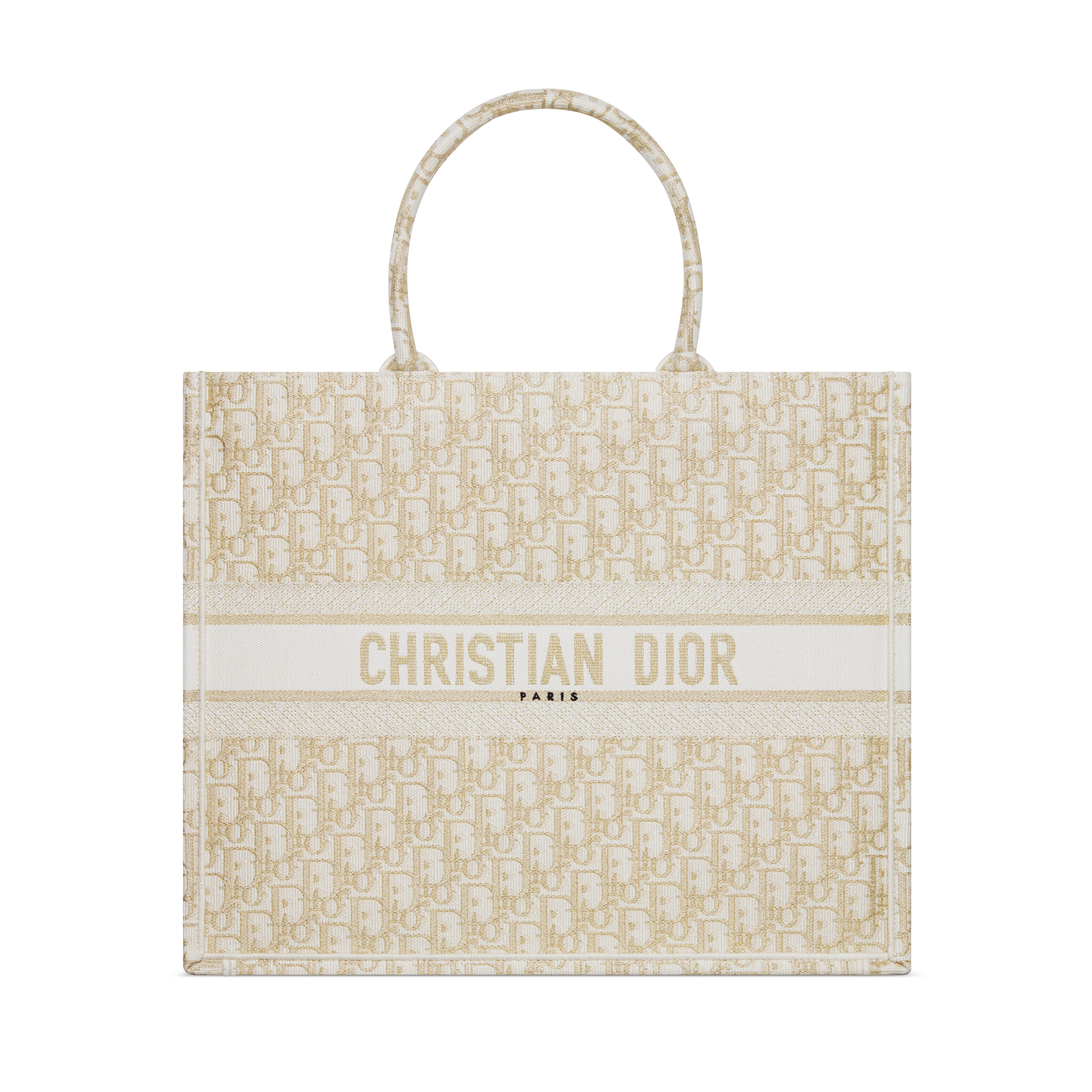 Large Dior Book Tote White and Gold-Tone Dior Oblique Embroidery (42 x ...