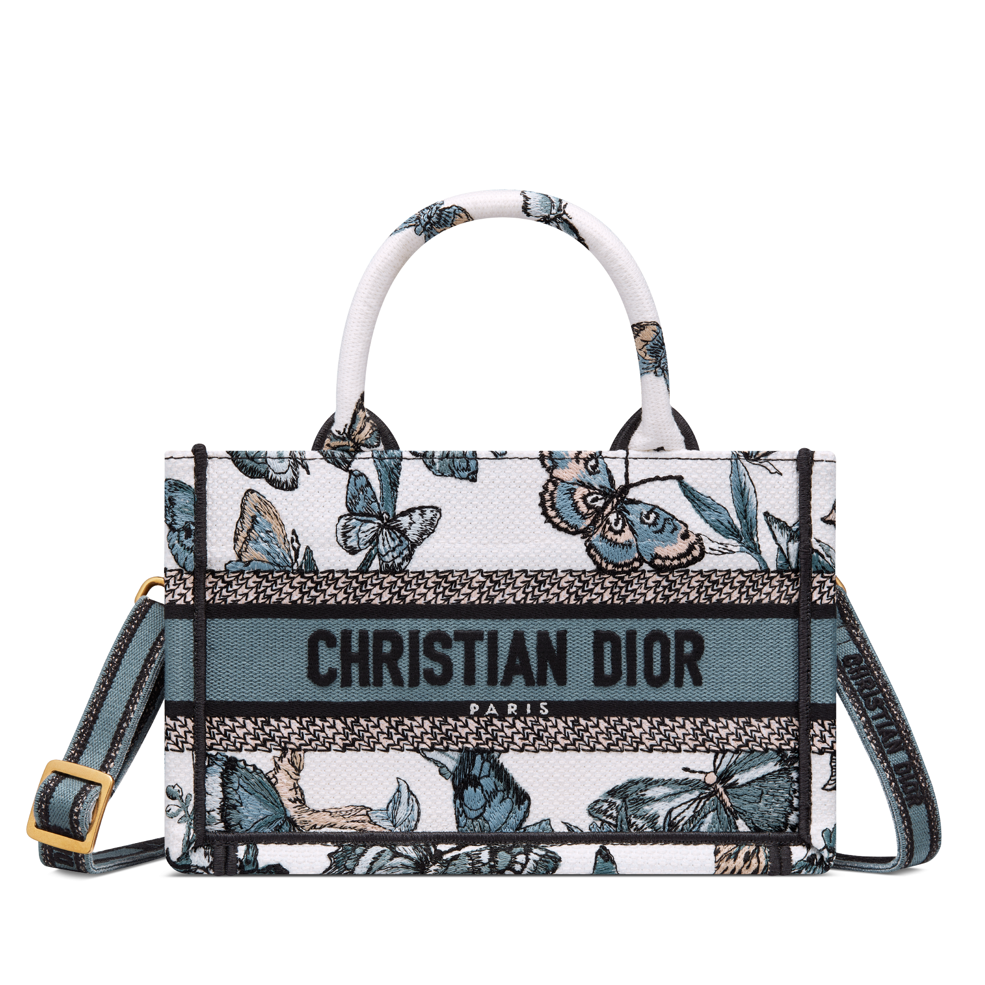 Large Dior Book Tote White Multicolor Indian Animals Embroidery