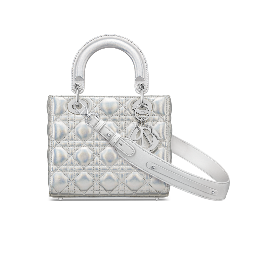 Small Dior Or My ABCDior Lady Dior Bag Silver Tone Iridescent and