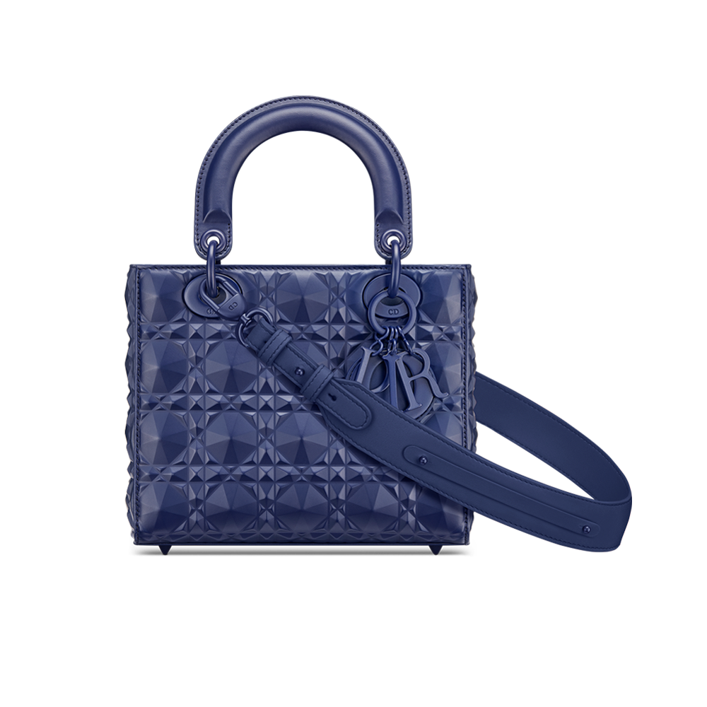 Dior Blue Cannage Quilted Satin Mini Lady Dior Bag With Crystal Charms, myGemma