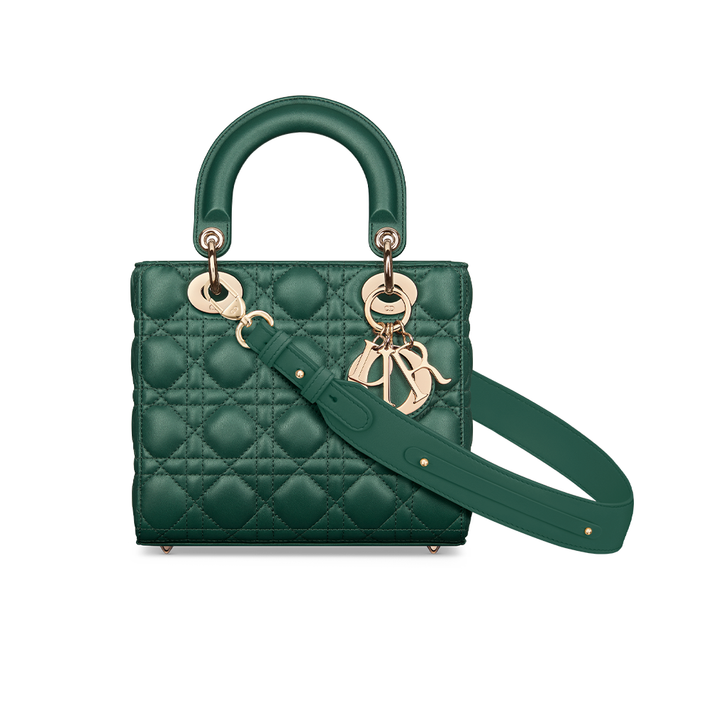 CHRISTIAN DIOR Lambskin Cannage Lady Dior Zipped Key Case Green 1136850