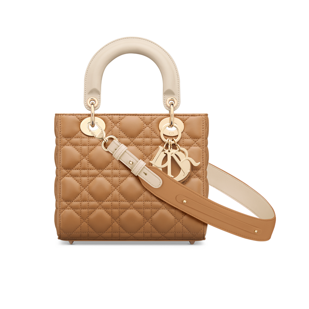 Small Lady Dior My ABCDior Bag Two Tone Medium Tan and Dusty Ivory Cannage Lambskin DIOR