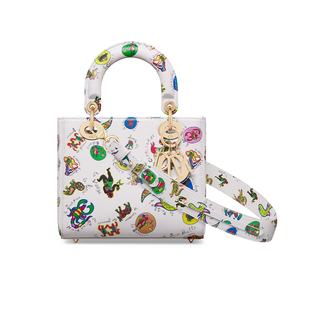Small Lady Dior My ABCDior Bag White Multicolor Calfskin with 